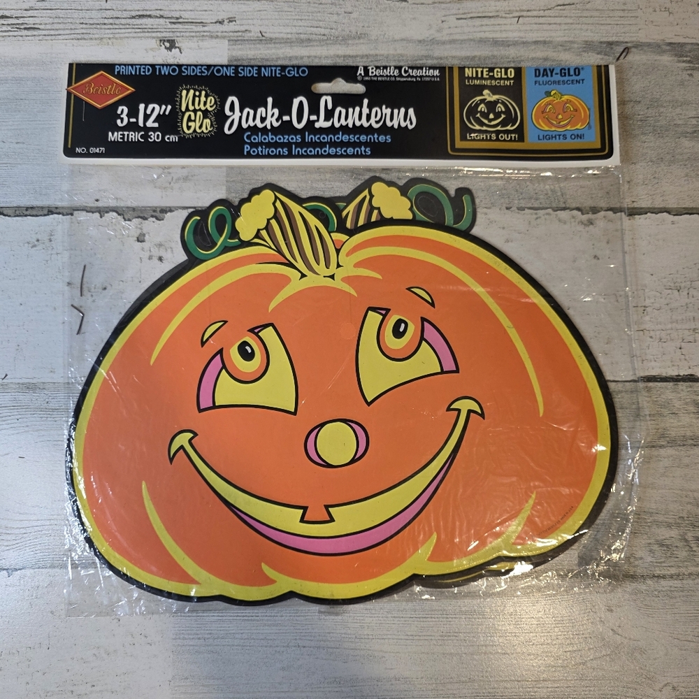 Sealed Vintage 1993 Beistle Nite Glo Jack O Lantern Halloween Glow in Dark - Picture 2 of 9